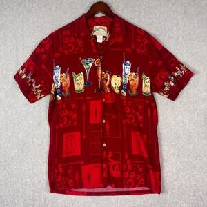 Vintage Paradise Found Mens M Happy Hour Hawaiian Camp Shirt All Over Print
